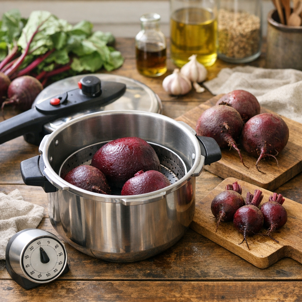 Quel est le temps de cuisson à la cocotte-minute selon la taille des betteraves ?