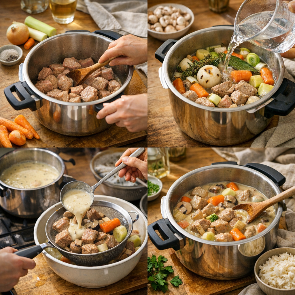 Ma recette de blanquette de veau en cocotte-minute, étape par étape