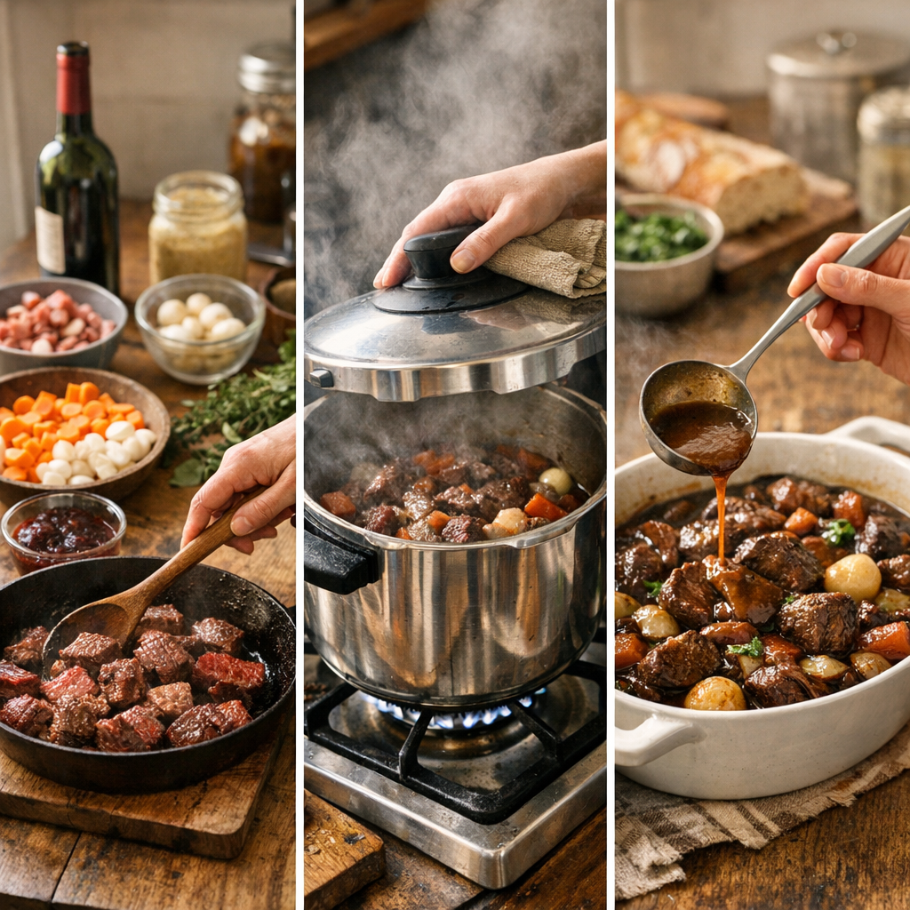 Ma recette du dimanche : préparation, cuisson cocotte-minute et finition de la sauce