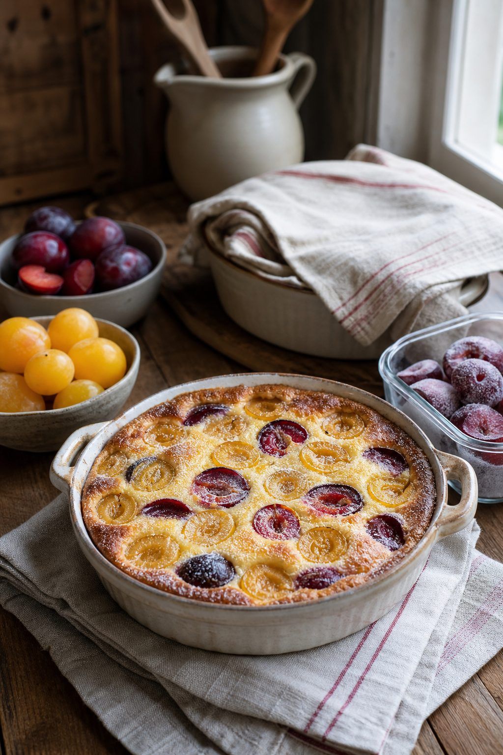 Astuces et variantes : prunes jaunes, rouges, congelées et clafoutis préparé la veille