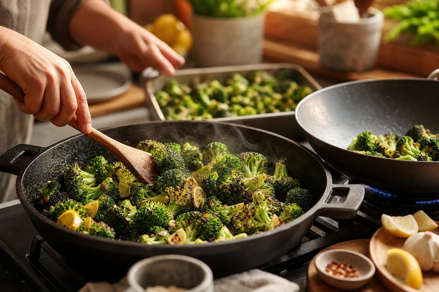 Cuire le brocoli à la poêle, au four ou au wok pour le goût