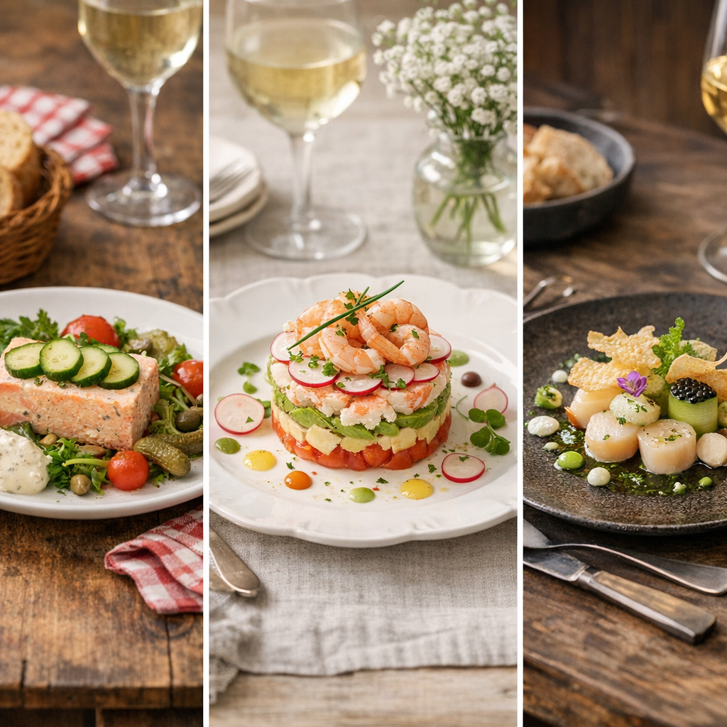Trois styles de présentation pour une entrée froide : bistrot, maison soignée, inspiration gastronomique