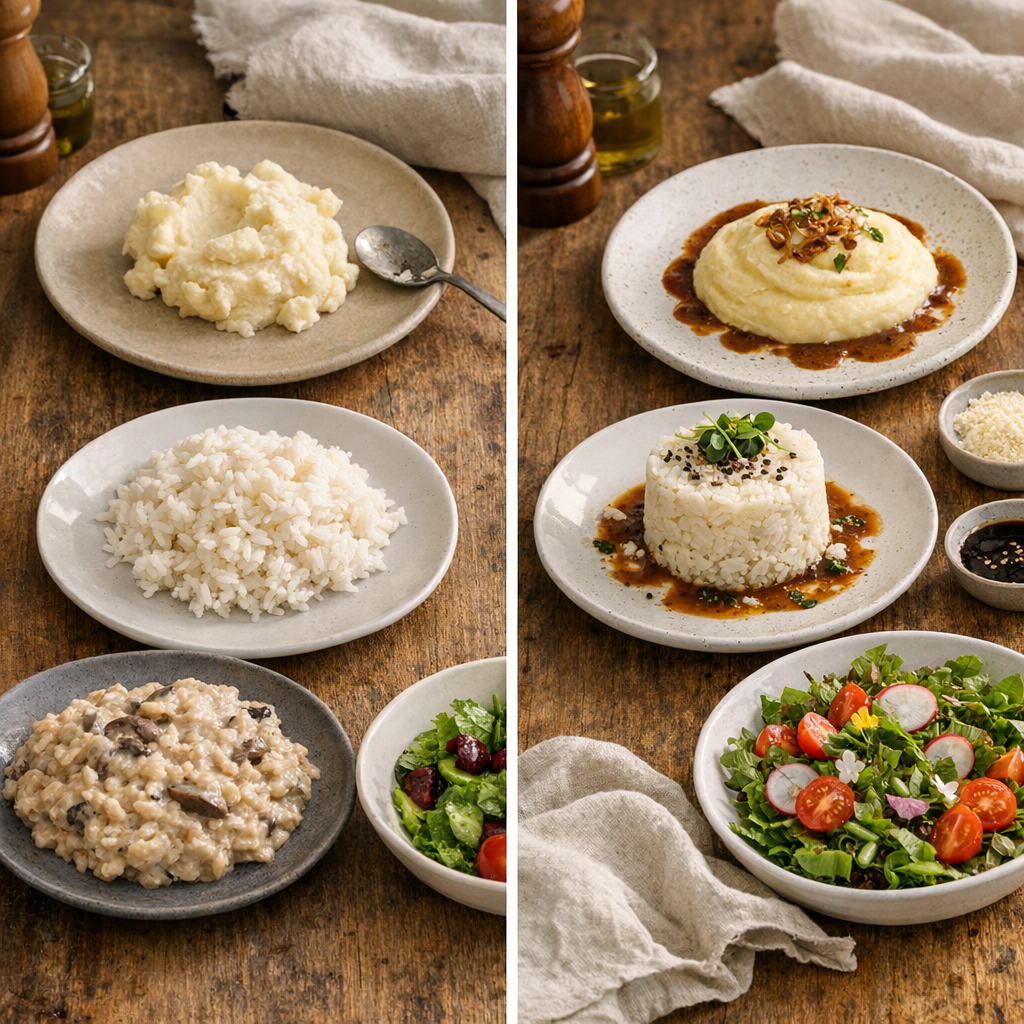 Avant/après : comment je dresse vraiment une purée, un riz, un risotto ou une salade