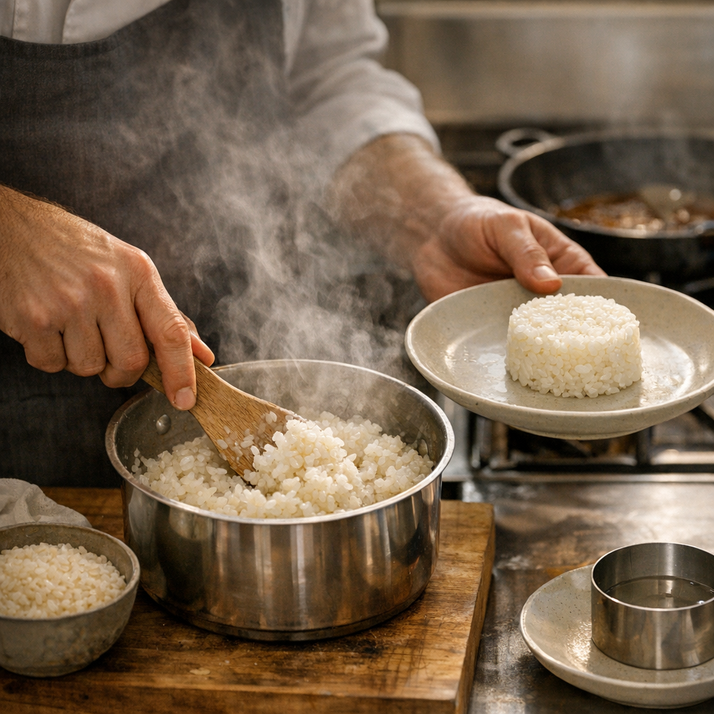 Avant de mouler le riz, tout se joue à la cuisson et à la texture