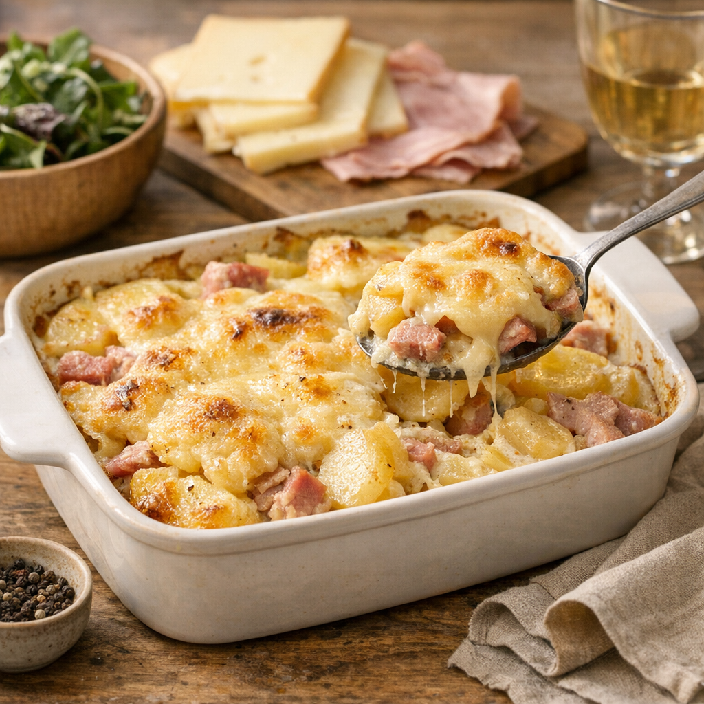 Que faire avec du fromage à raclette dans un gratin de pommes de terre au jambon sans en faire une pseudo-tartiflette tr
