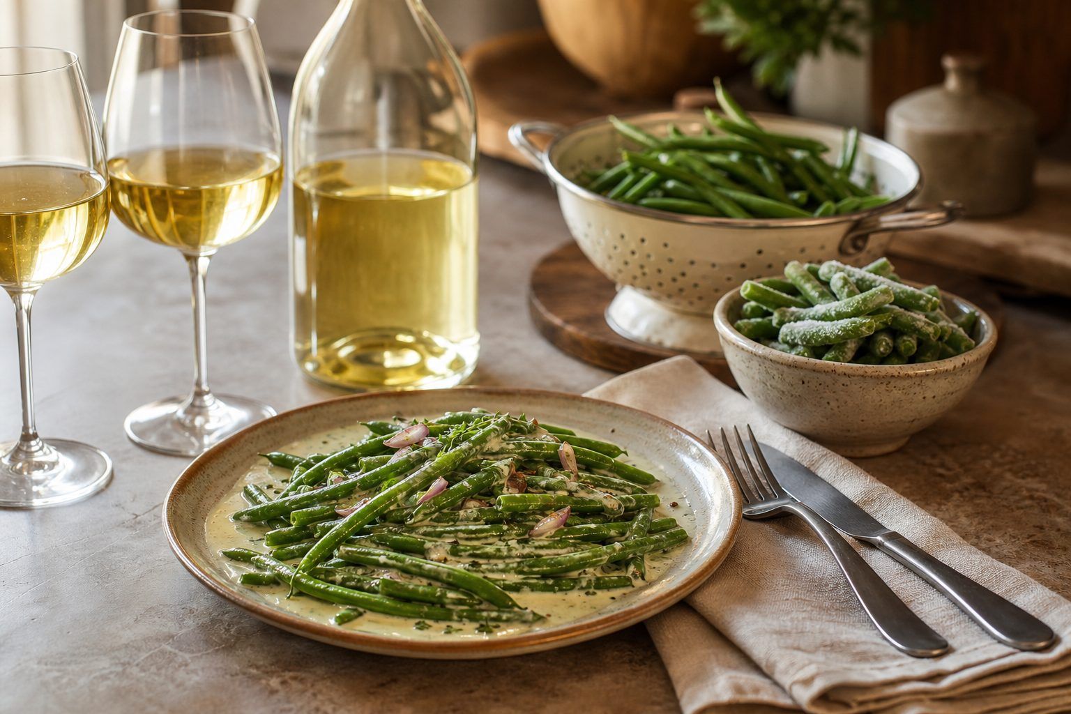 Haricots frais ou surgelés, service et accord avec le vin