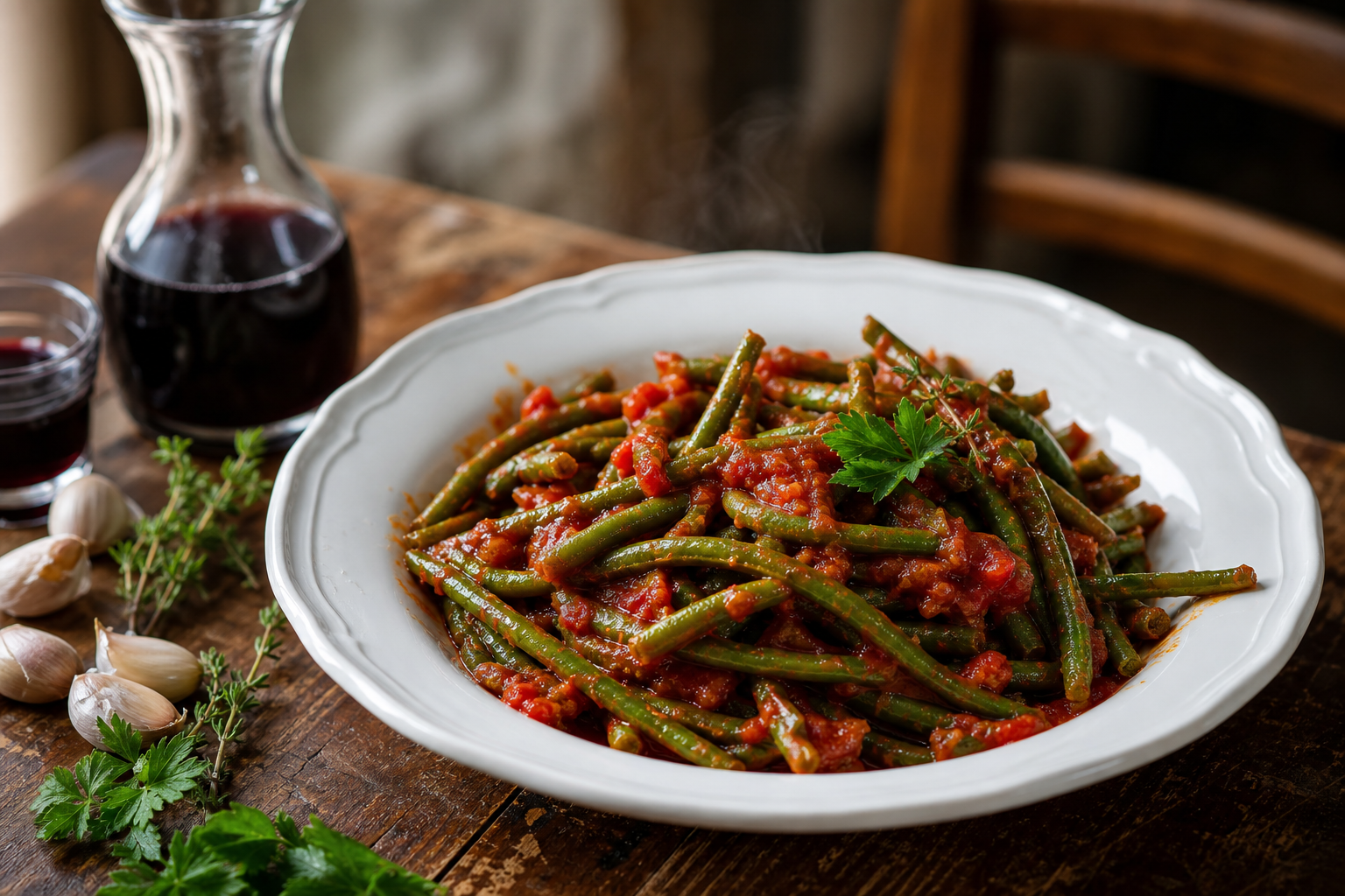 Les haricots verts en sauce tomate gardent tout leur croquant