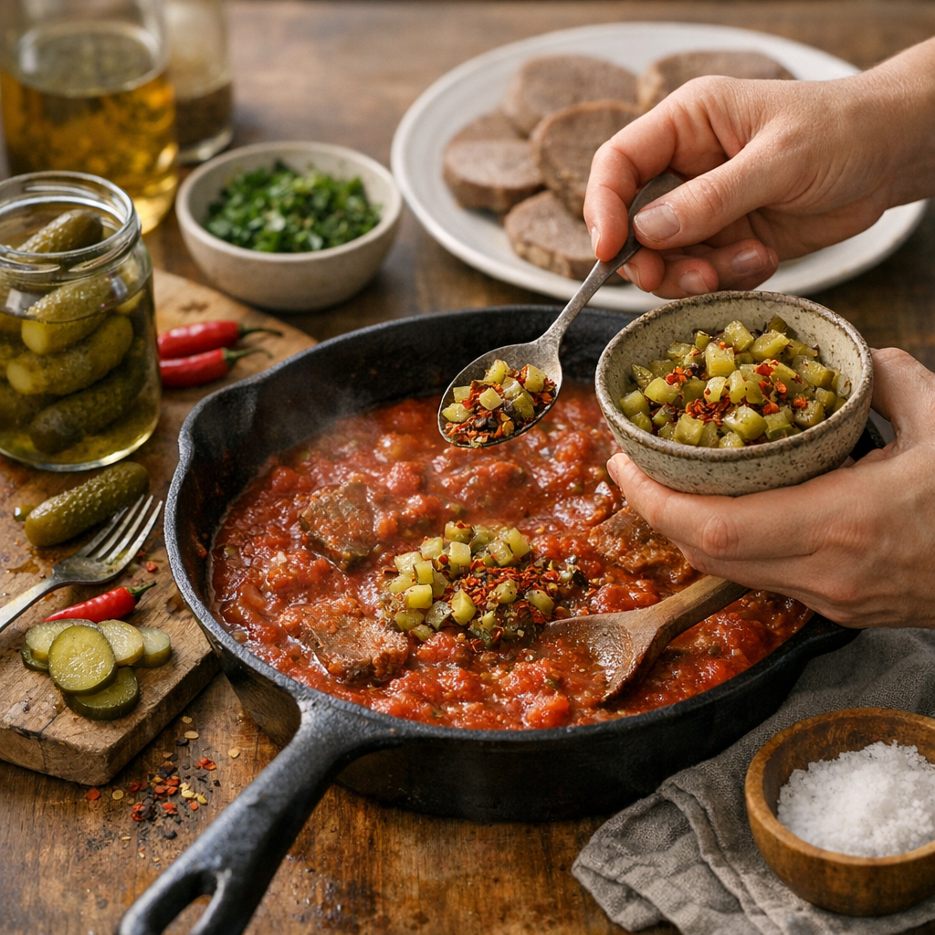 À quel moment précis basculer d’une sauce tomate simple vers une version piquante aux cornichons ?