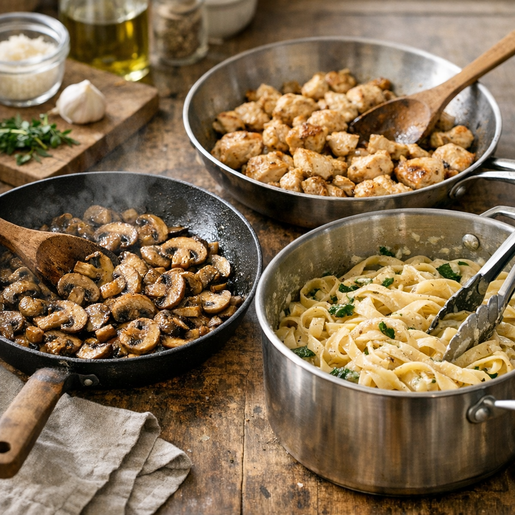 Préparation : l'ordre de cuisson qui évite les champignons détrempés