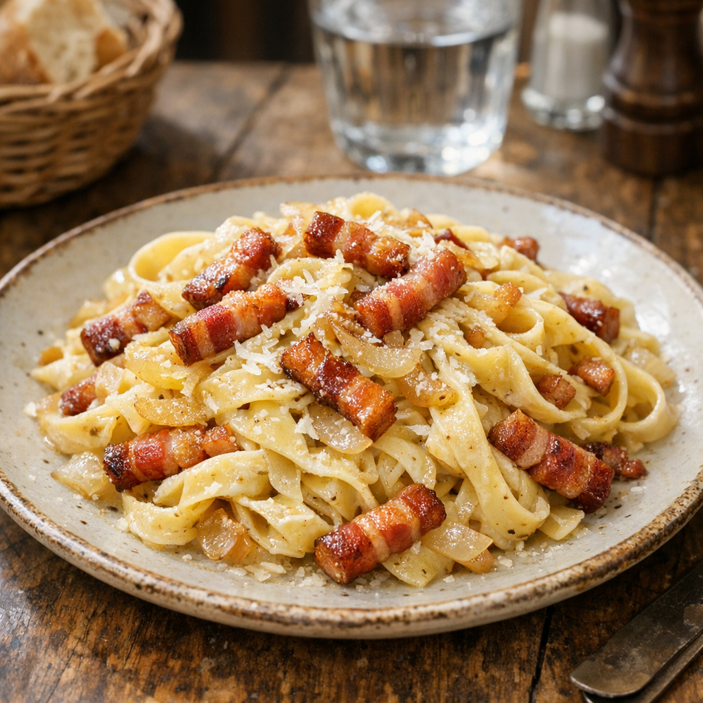 Des Pâtes aux lardons vraiment crémeuses, sans sauce lourde