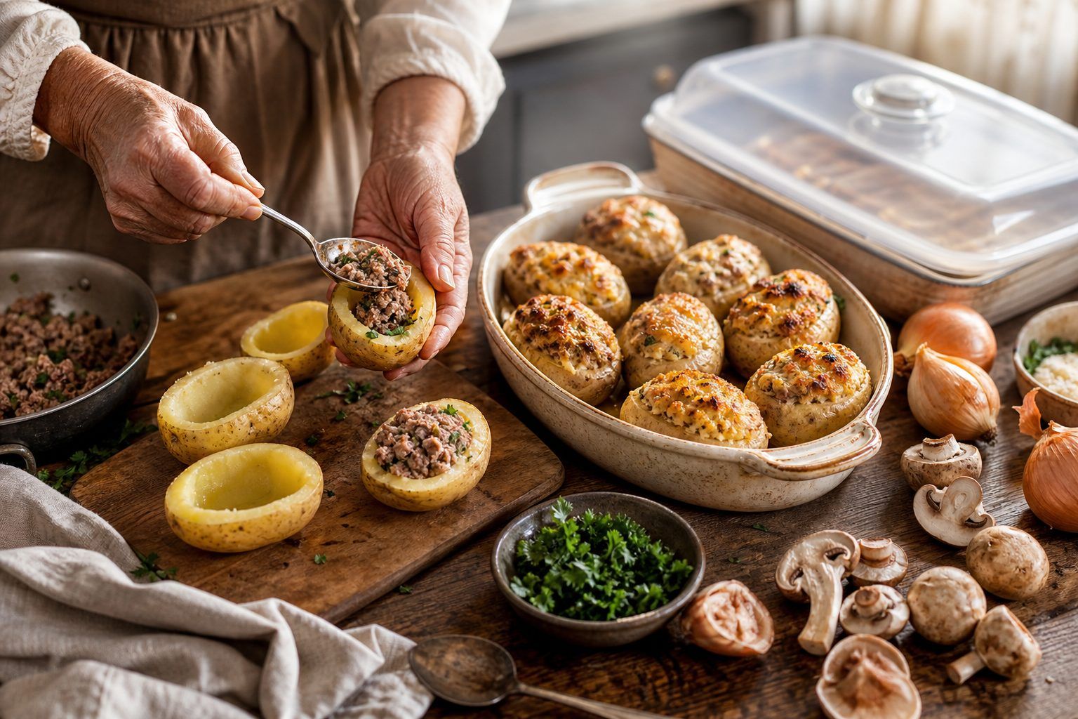 Préparer les pommes de terre farcies la veille et varier la recette