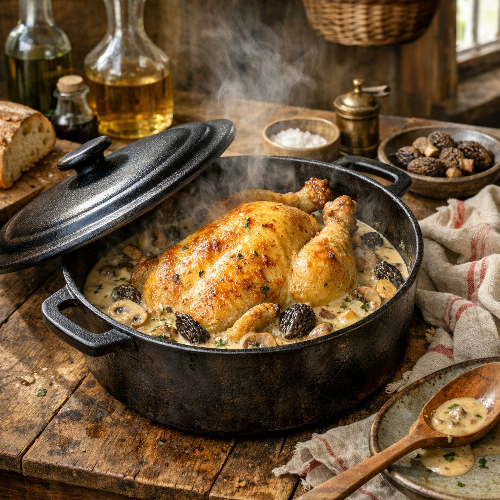 La Poularde en cocotte grand-mère réussit sa cuisson douce