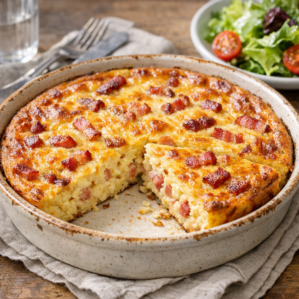 Cette Quiche sans pâte aux lardons tient vraiment à la coupe