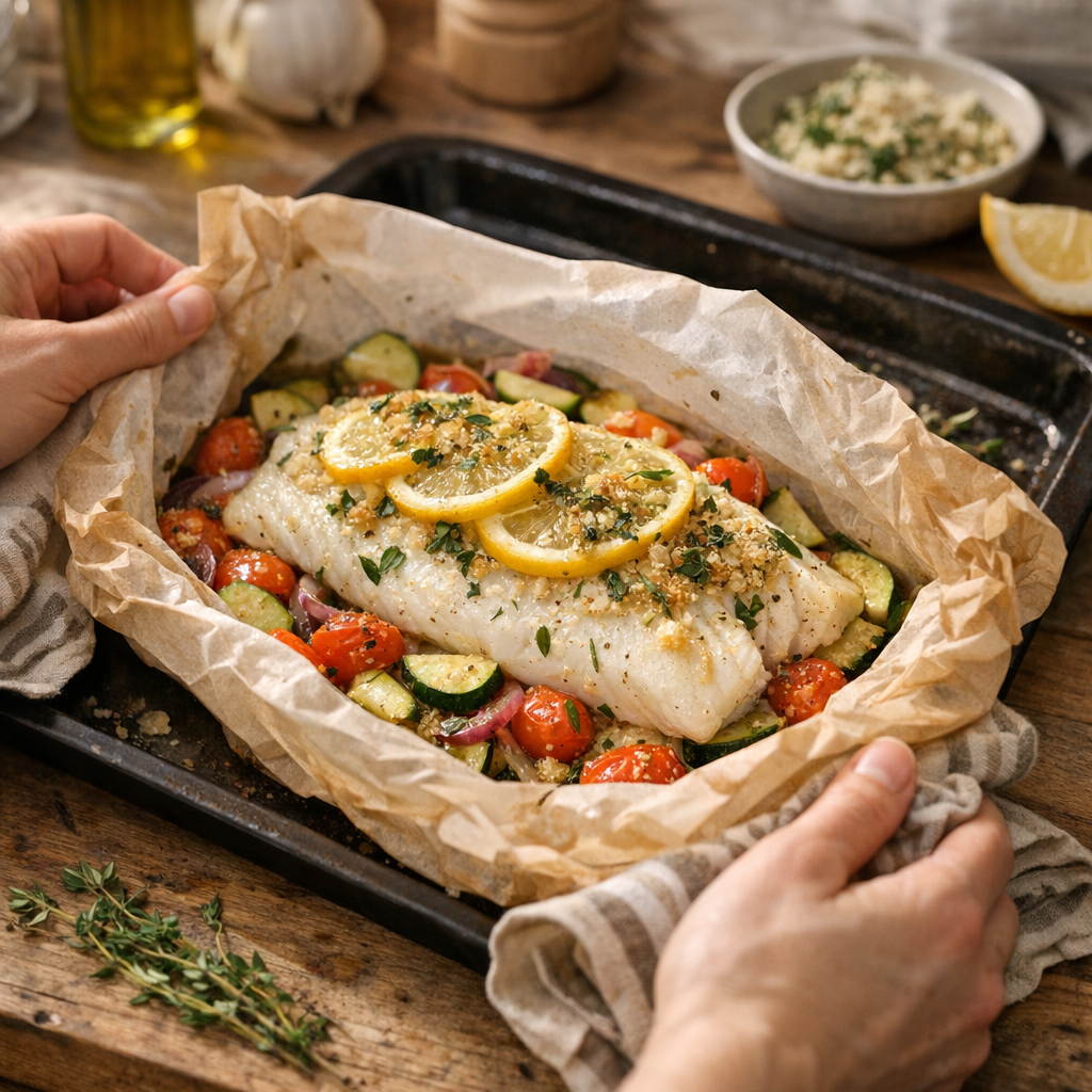 Comment éviter que le filet de julienne devienne sec quand on le cuit au four avec une garniture, sans se rabattre autom