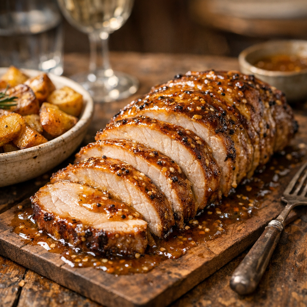 Je réussis le Rôti de porc au miel moutarde sans l’assécher