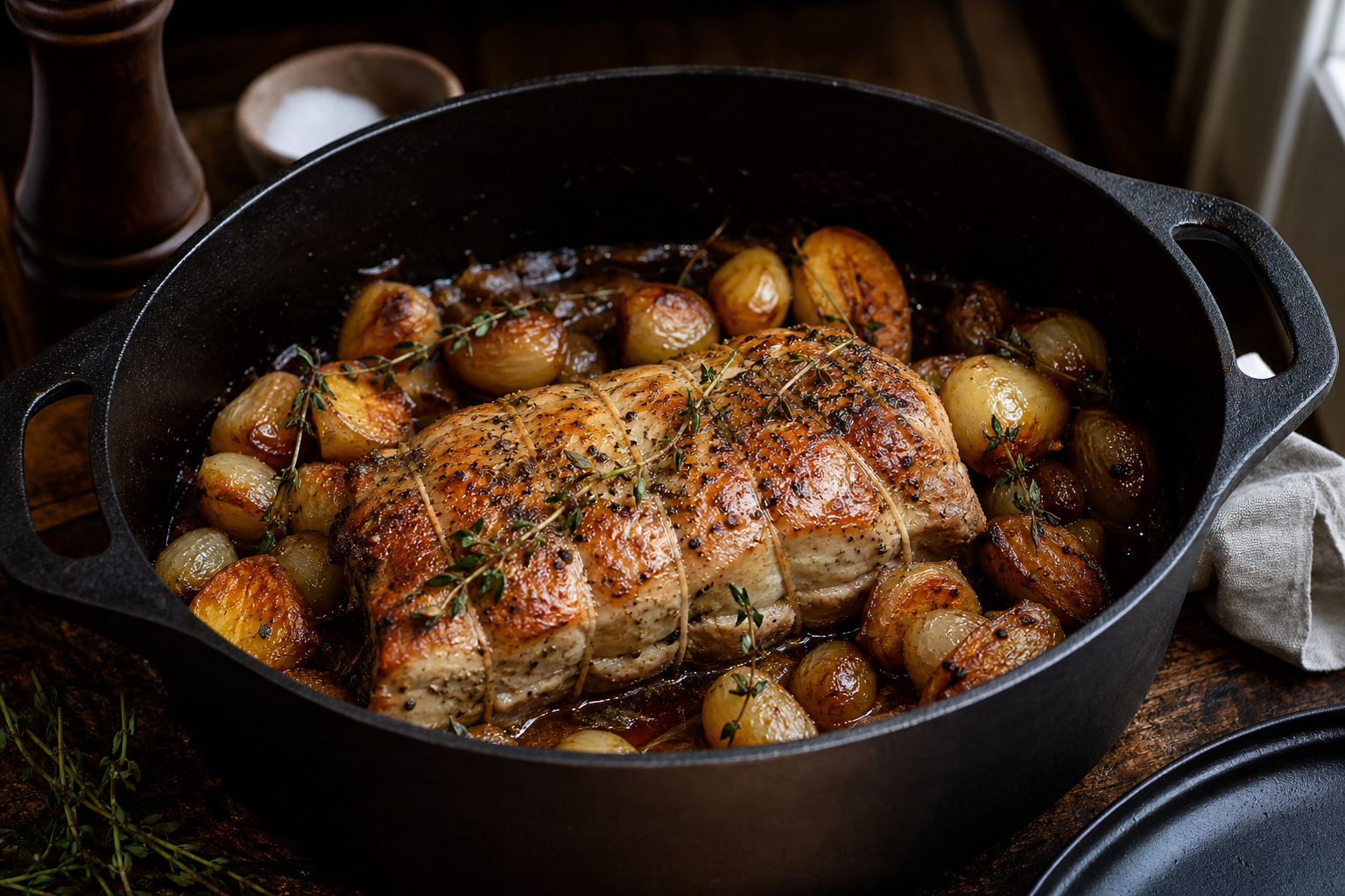 Le rôti de Porc en cocotte reste moelleux grâce aux bons gestes