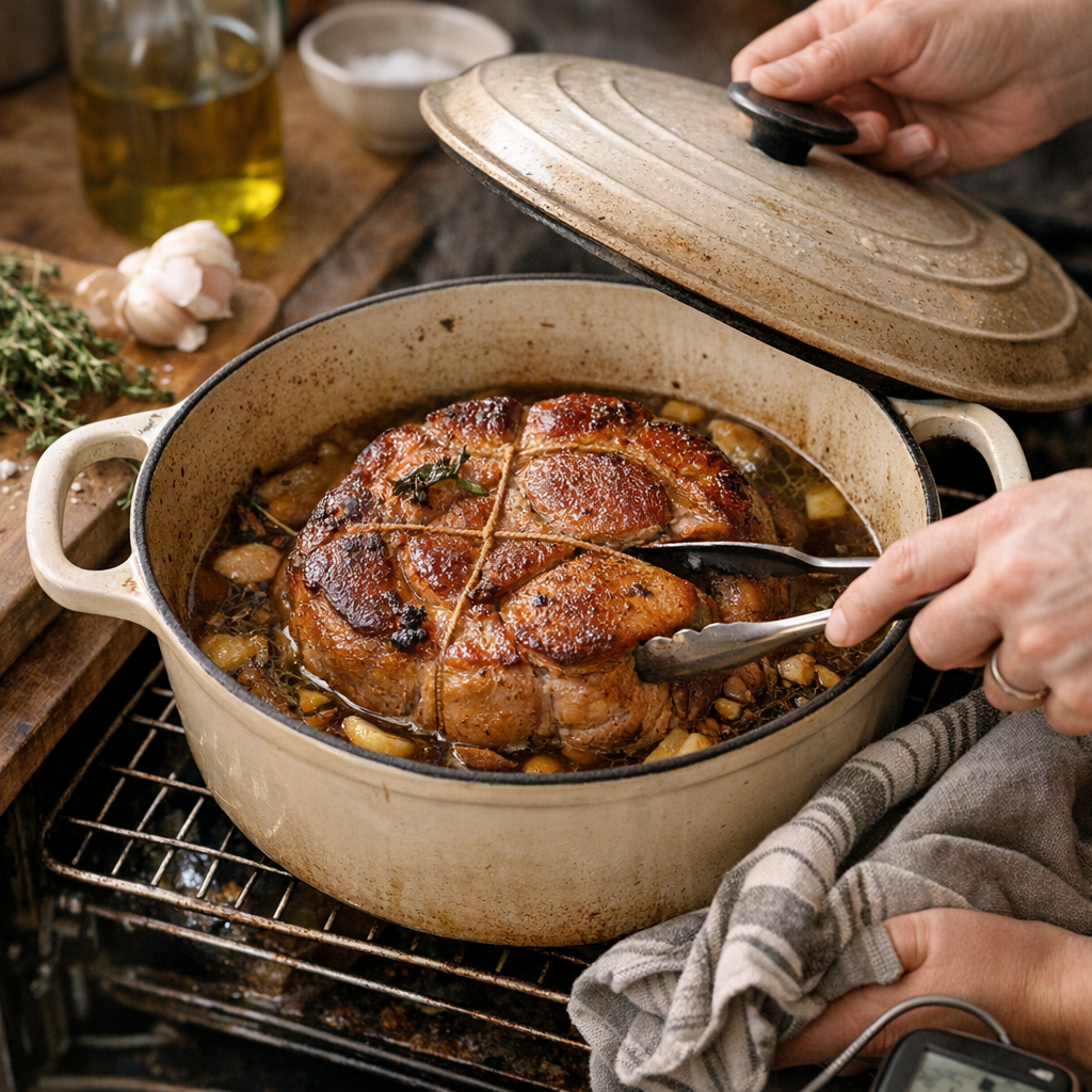 Préparation et cuisson lente au four : ma méthode pour une rouelle confite qui se tient encore