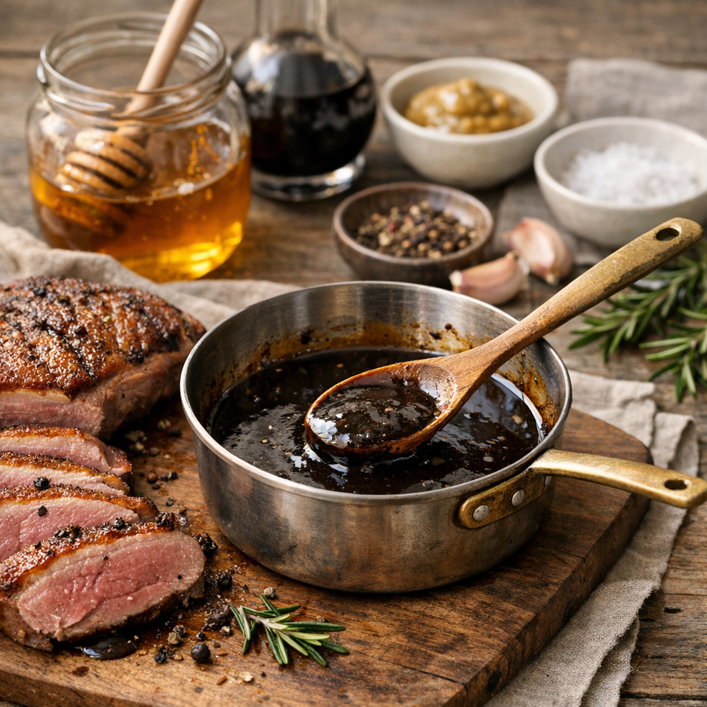 La recette de la sauce miel-balsamique qui respecte le magret