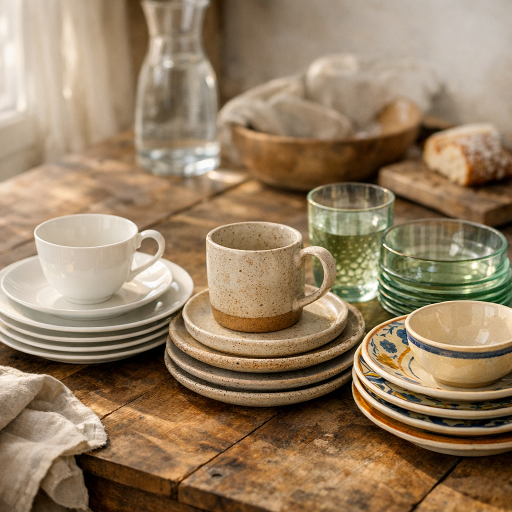 Porcelaine, grès, verre ou faïence : la matière change tout dans un service vaisselle